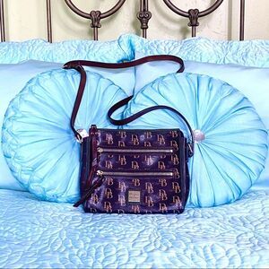 Dooney Brown Coated Cotton DB Design Crossbody Bag